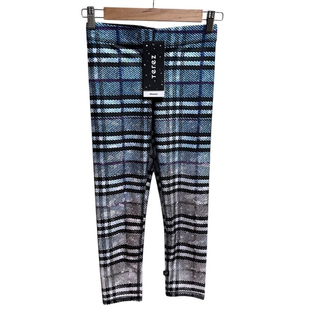 Terez Womens XS Blue Black Plaid Leggings NWT